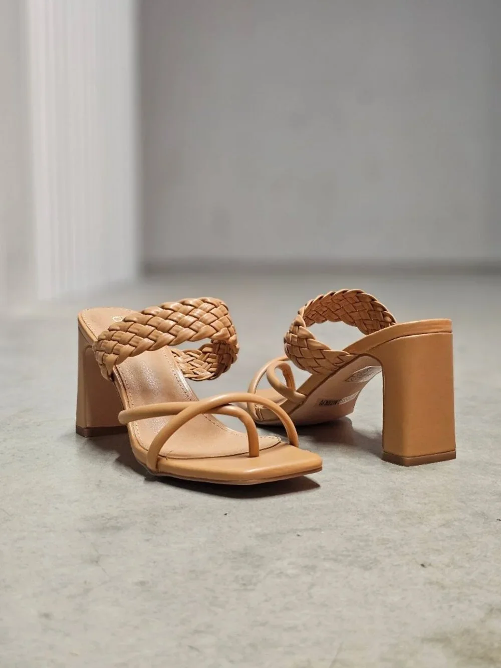 Braided Natural Block Heel Sandals With Strappy Design For Women